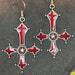 Red Crimson Bloody Upside Down Lucifer Cross Inverted Crucifix Star Pendant Earrings Gothic Pagan Satanic Witchcraft Druid Wicca - Red Color