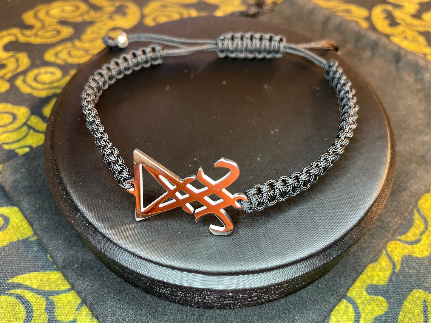 Sigil of Lucifer Seal of Satan Stainless Steel Paracord Friendship Bracelet Gothic Pagan Satanic Church Wiccan Occult Jewelry Gift - Silver