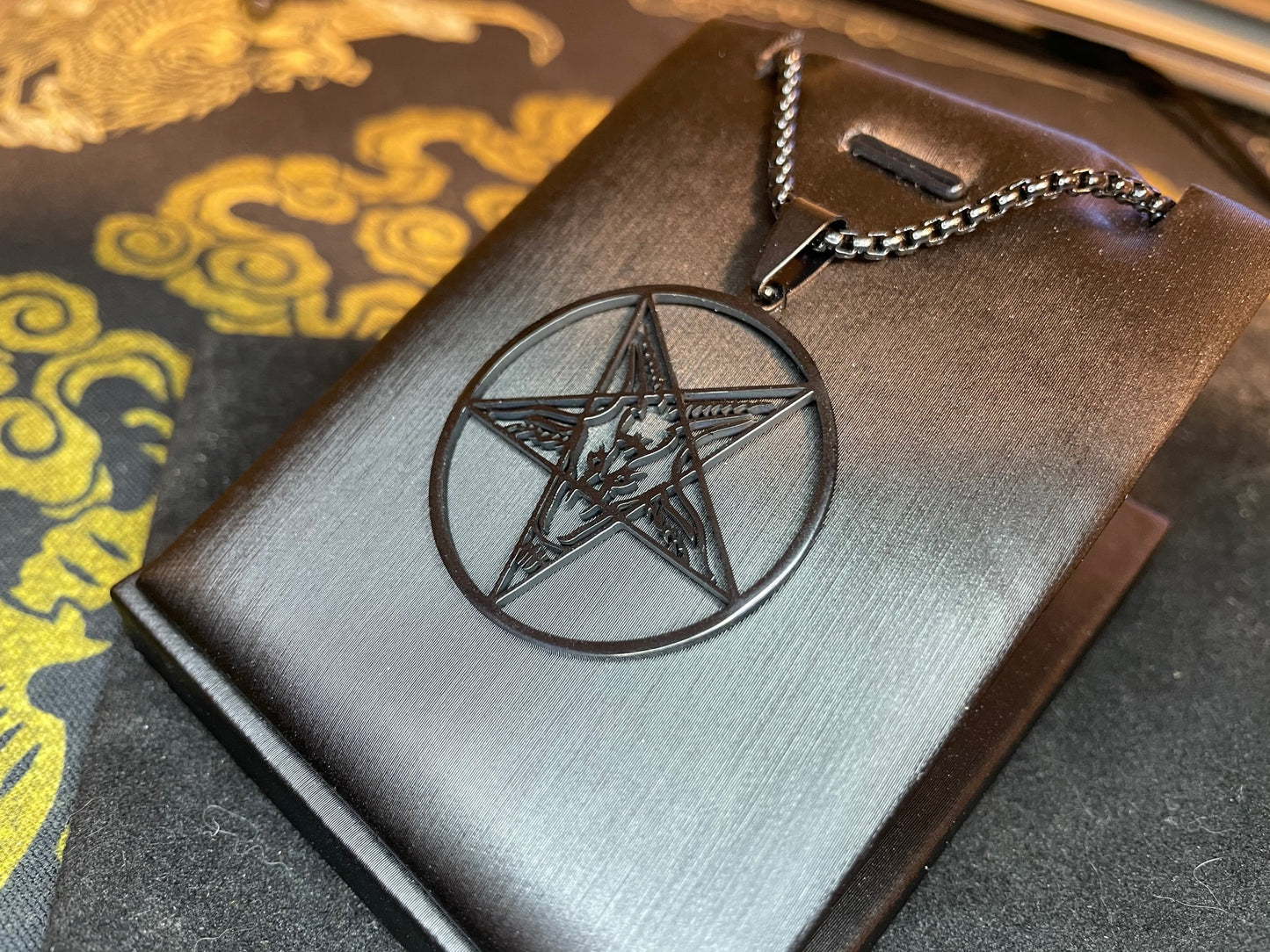 Sigil of Baphomet Satanic Church Upside Down Inverted Pentagram Stainless Steel Pendant Necklace Gothic Pagan Occult Jewelry Gift - Black