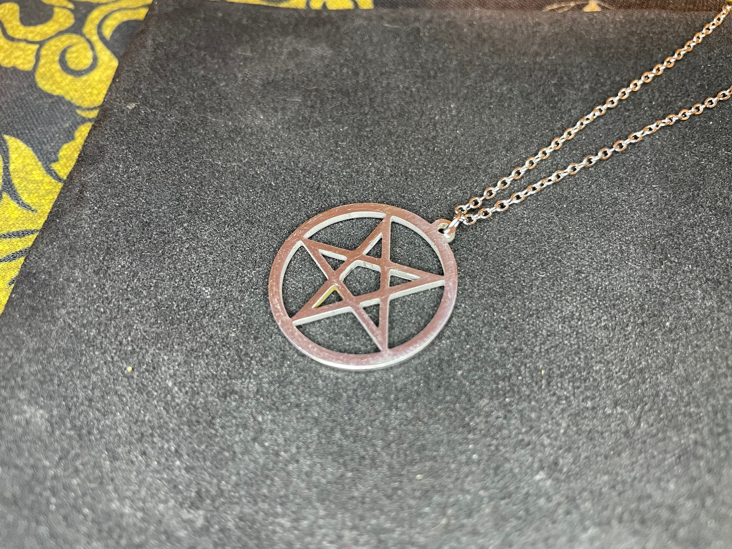 Satanic Inverted Pentagram Upside Down Pentacle Stainless Steel Minimalist Pendant Necklace Gothic Pagan Wiccan Occult Jewelry Gift - Silver