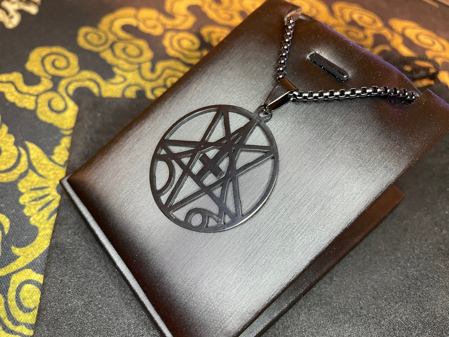 Demonic Seal Sigil Upside Down Cross Inverted Pentagram Stainless Steel Necklace Satanic Gothic Pagan Wiccan Occult Jewelry Gift - Black