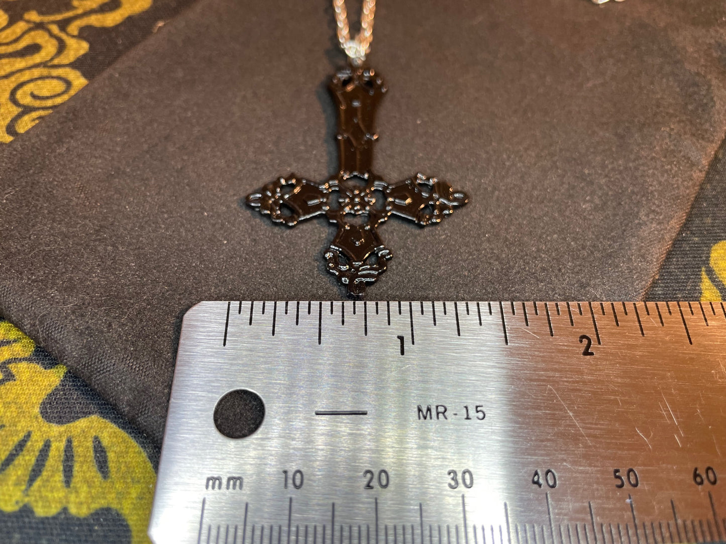 Ornate Upside Down Cross Inverted Crucifix Hand-Poured Aluminum Pendant Necklace Gothic Occult Pagan Satanic Wiccan Jewelry Gift - Black