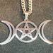 Wiccan Triple Moon Goddess Crescent Moon Pentagram Pentacle Stainless Steel Pendant Necklace Pagan Satanic Occult Jewelry Gift - Silver