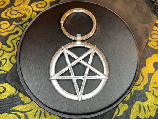 Inverted Pentagram Stainless Steel Keychain Upside Down Star Seal of Satan Wiccan Satanic Church Gothic Pagan Occult Jewelry Gift - Silver