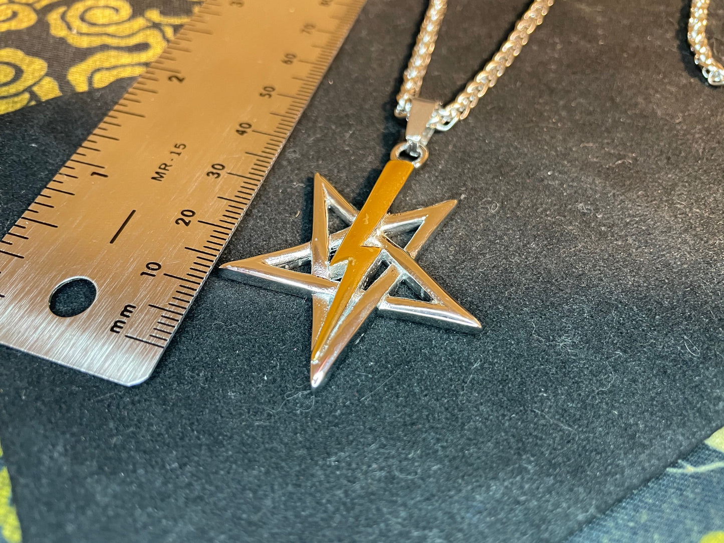 Anton LaVey Pentagram Church of Satan Lightning Bolt Stainless Steel Pendant Necklace Satanic Wiccan Occult Jewelry Gift - Silver & Gold