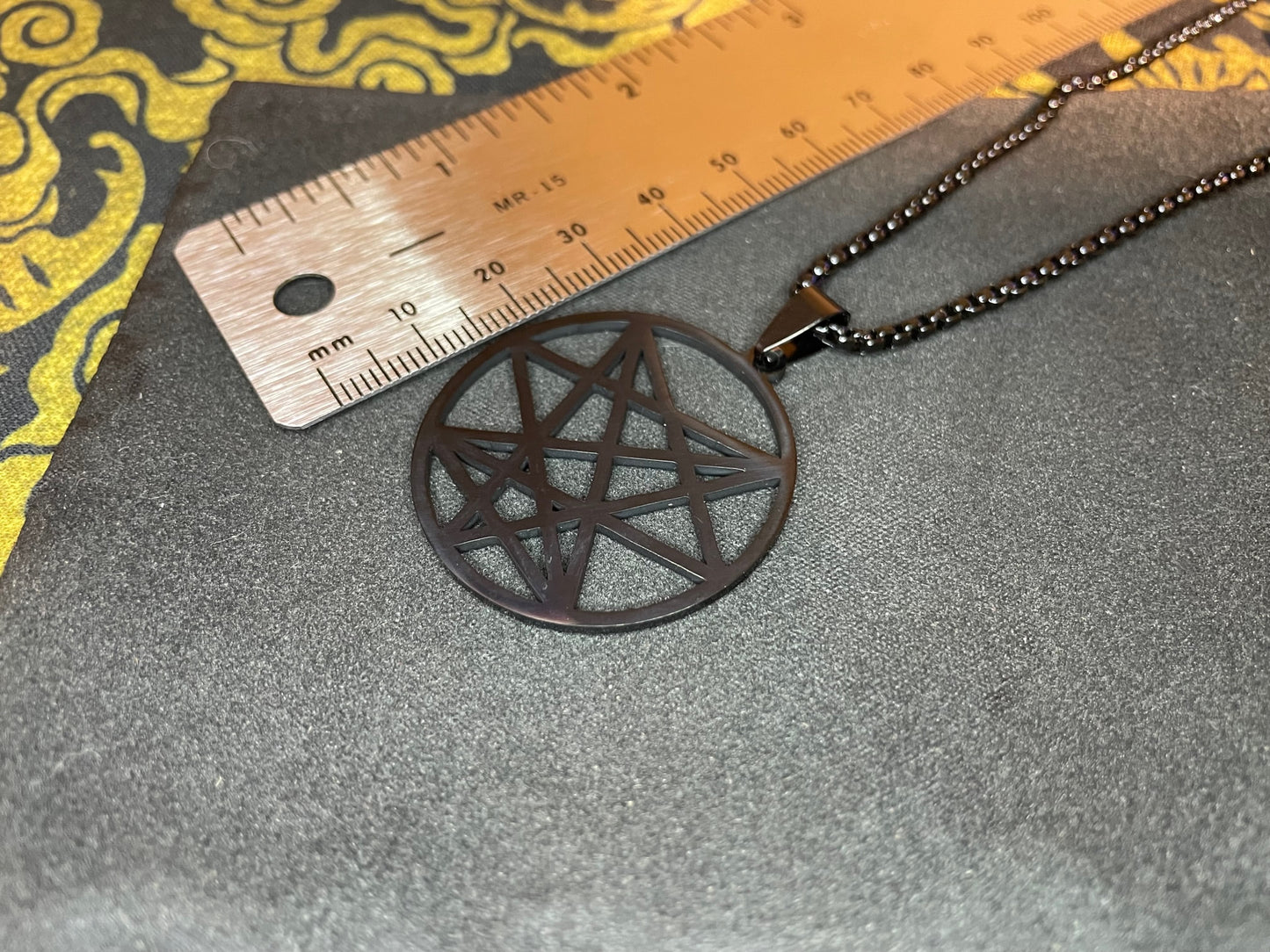 Nine Angles Seal of the Devil Sacred Geometry Pendant Necklace Stainless Steel Magical Amulet Talisman Satanic Church Wiccan Occult Jewelry - Black