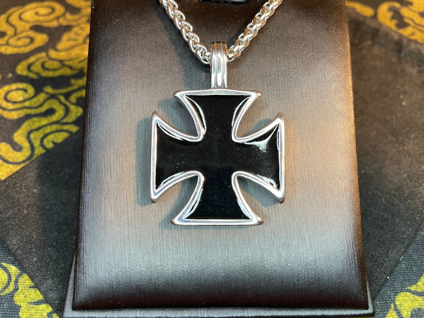 Black German Military Iron Cross Inverted Upside Down Pendant Necklace Gothic Pagan Wiccan Satanic Occult Jewelry - Silver & Black Color