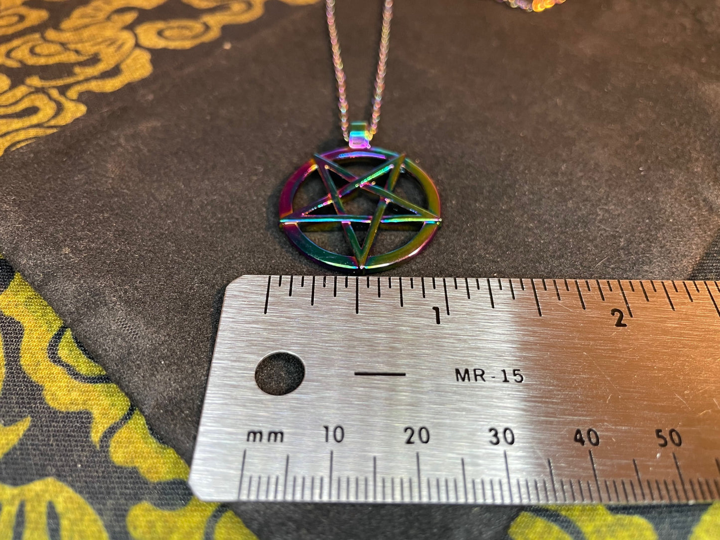 Inverted Upside Down Pentagram Circle Rainbow Stainless Steel Pendant Necklace Gothic Satanic Wiccan Pagan Occult Jewelry Best Gift - Prism