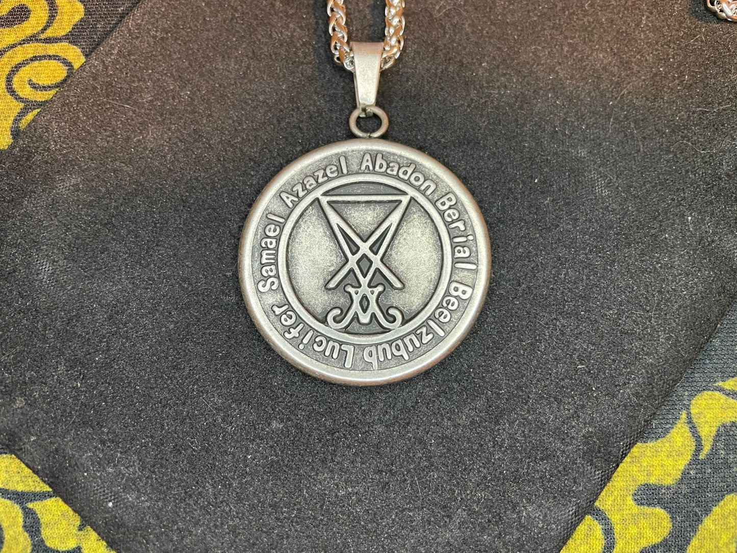 Sigil of Baphomet Official Church of Satan Lucifer Pendant Necklace Amulet Talisman Satanic Wicca Gothic Pagan Occult Jewelry Gift -  Silver