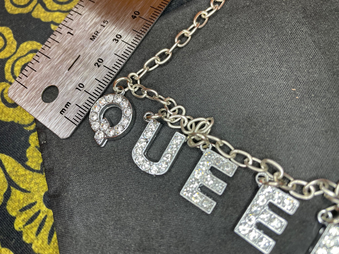 Diamond Queen Choker Stainless Steel Cubic Zirconia Charm Pendant Bling Necklace Sassy Gothic Pagan Satanic Occult Jewelry Gift - Silver