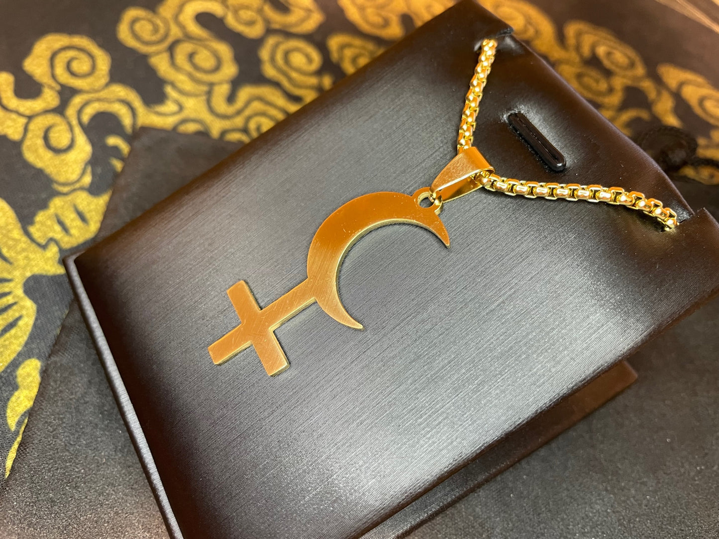 Lilith Symbol Crescent Moon Inverted Upside Down Cross Stainless Steel Necklace Gothic Pagan Satanic Wiccan Occult Jewelry Best Gift - Gold