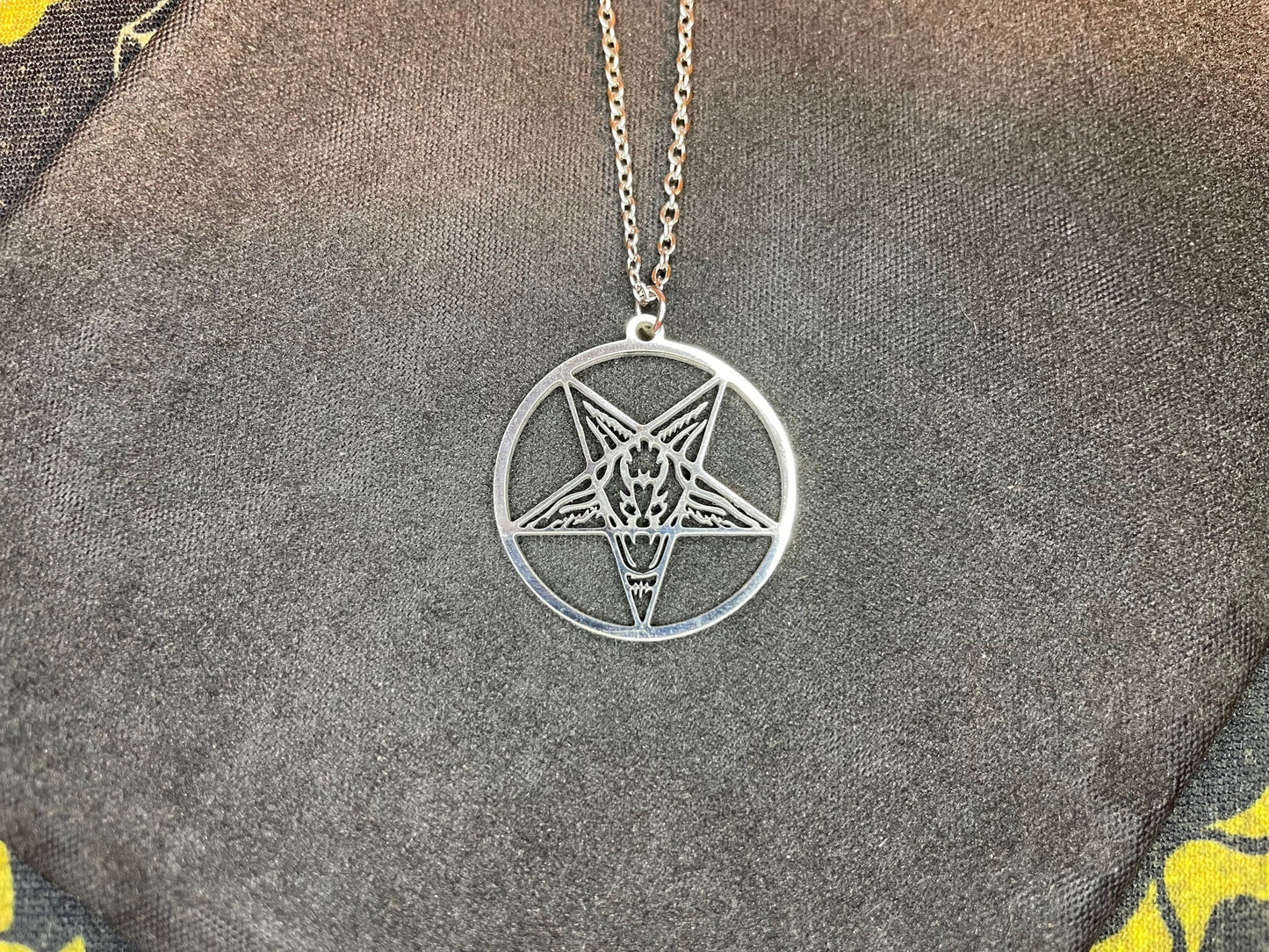 Sigil of Baphomet Church of Satan Seal Inverted Pentagram Stainless Steel Pendant Necklace Satanic Wiccan Pagan Occult Jewelry Gift - Silver