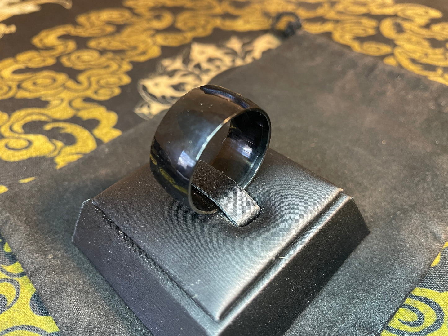 Black Stainless Steel Ring 11 mm Wide Band Gothic Wedding Classic Vintage Satanic Pagan Wiccan Occult Jewelry Gift - Unisex Men's Women's