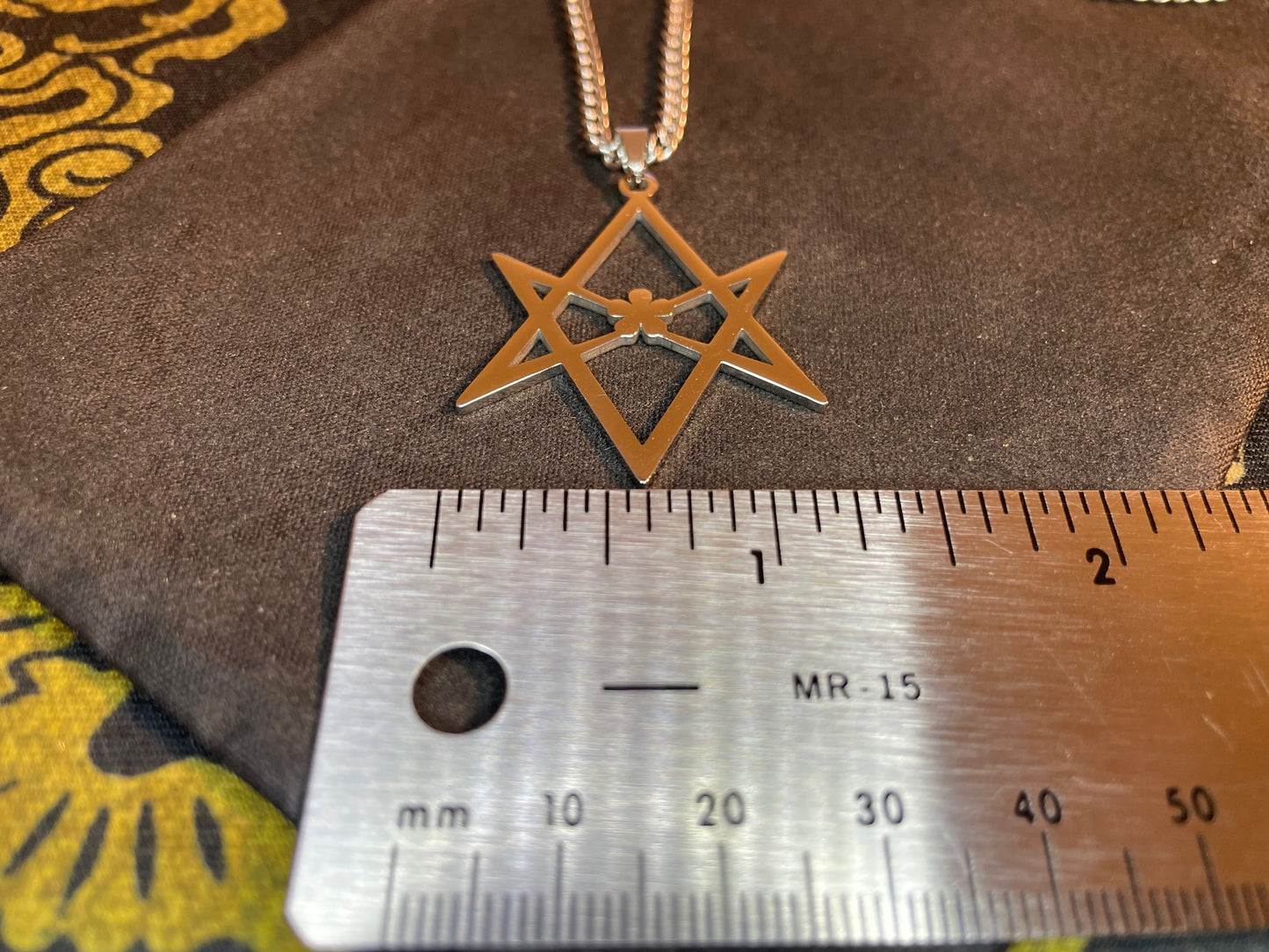 Unicursal Hexagram Thelema Symbol Stainless Steel 5 Petal Flower Pendant Necklace Satanic Church Wiccan Pagan Occult Jewelry Gift - Silver