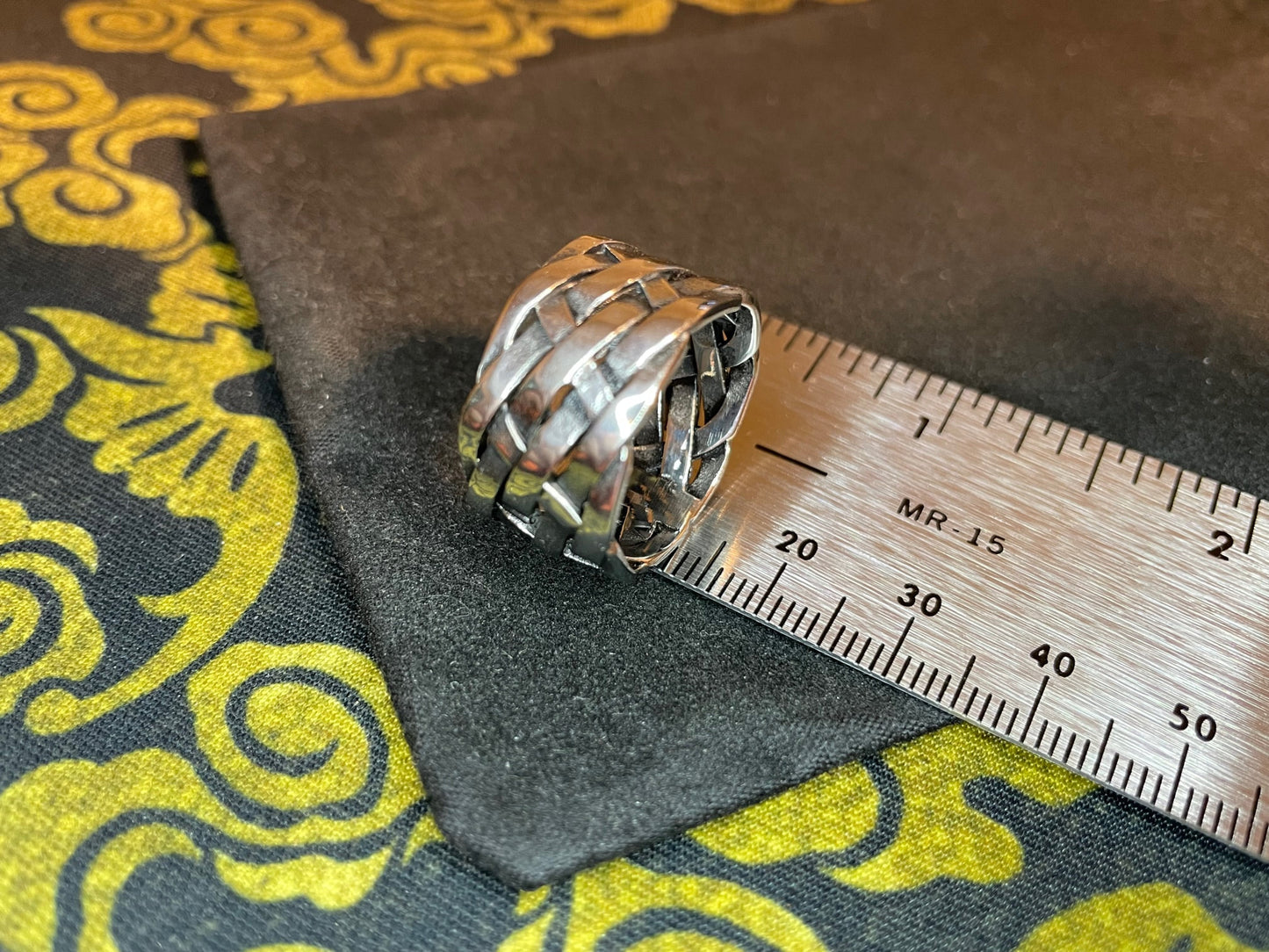 Viking Norse Weave 12mm 4-Band Woven Intertwined Overlap Luck Ring Gothic Vintage Satanic Church Wiccan Pagan Occult Jewelry Gift - Silver