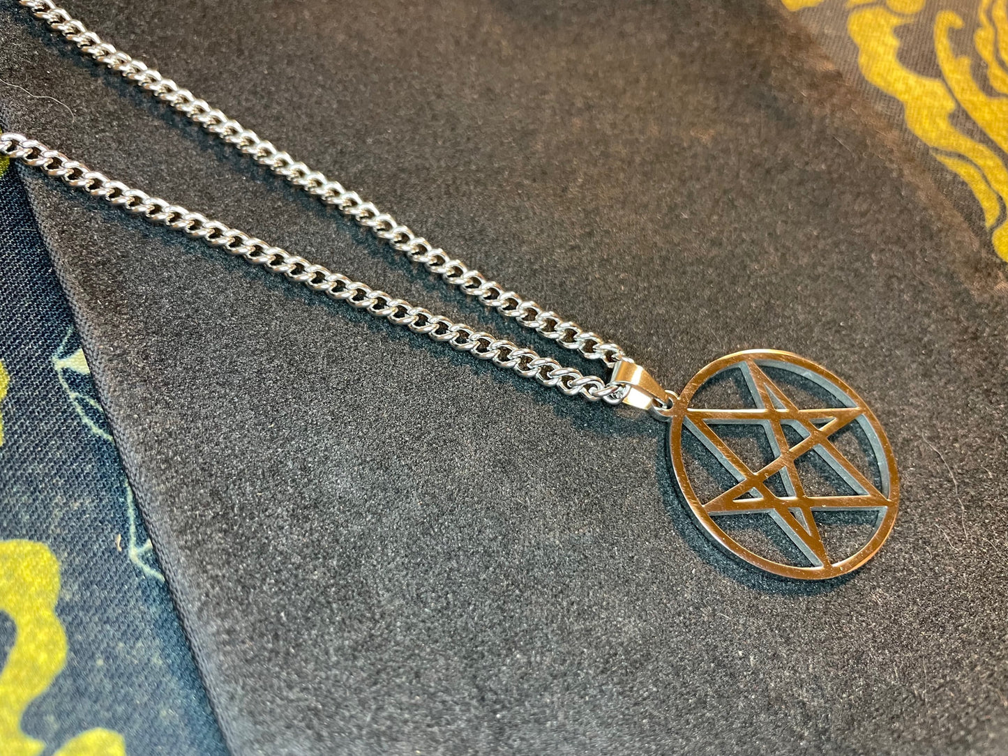 Unicursal Hexagram Thelema Symbol Stainless Steel Pendant Necklace Aleister Crowley Satanic Church Wiccan Pagan Occult Jewelry Gift - Silver