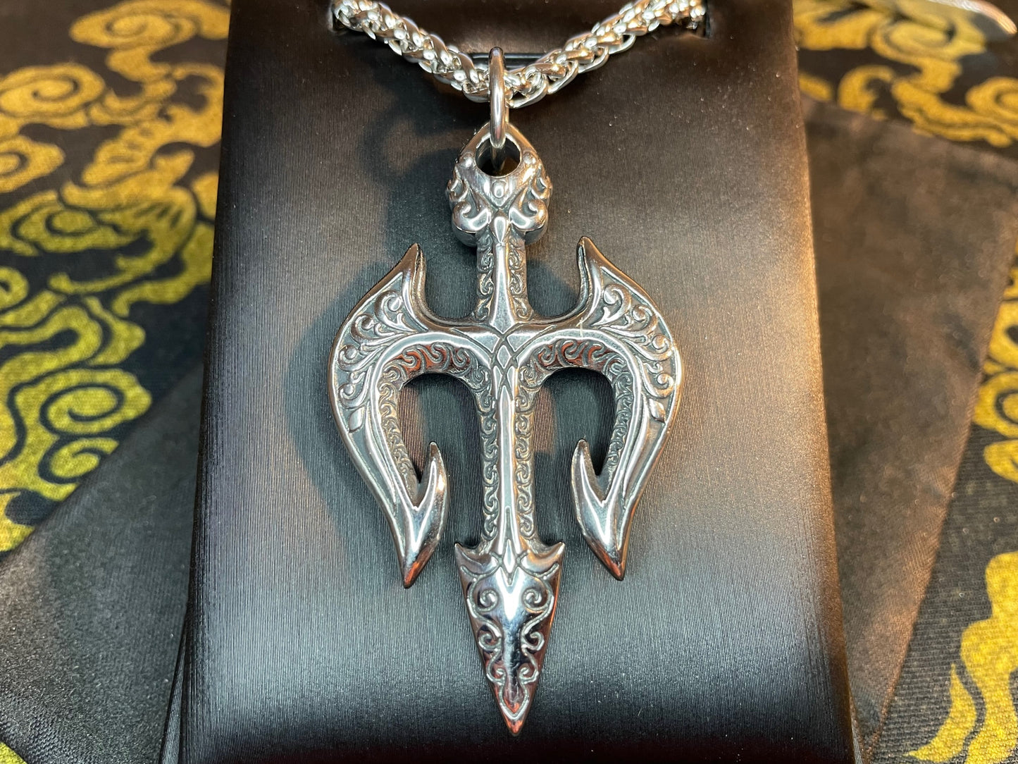 Satan's Pitchfork Devil's Fork Odin Trident Tribal Stainless Steel Pendant Necklace Gothic Satanic Wiccan Pagan Occult Jewelry Gift - Silver