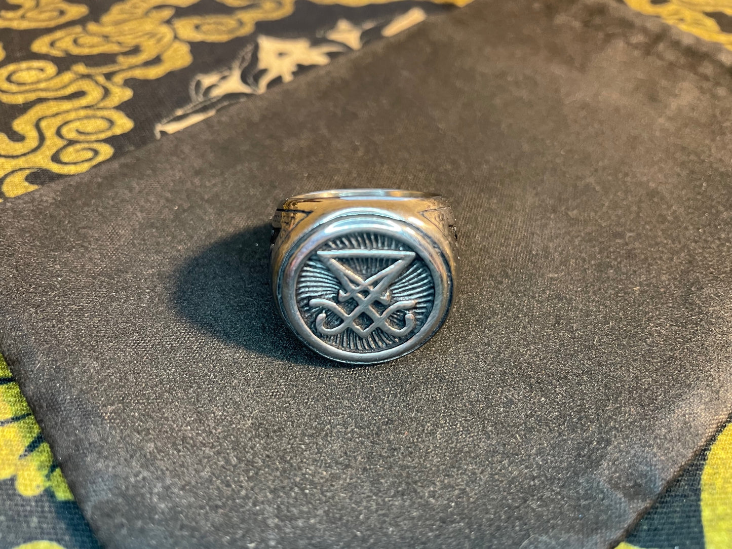 Sigil of Lucifer Seal of Satan Baphomet Power Alchemy Symbol Statement Ring Gothic Pagan Wiccan Satanic Church Occult Jewelry Gift - Silver