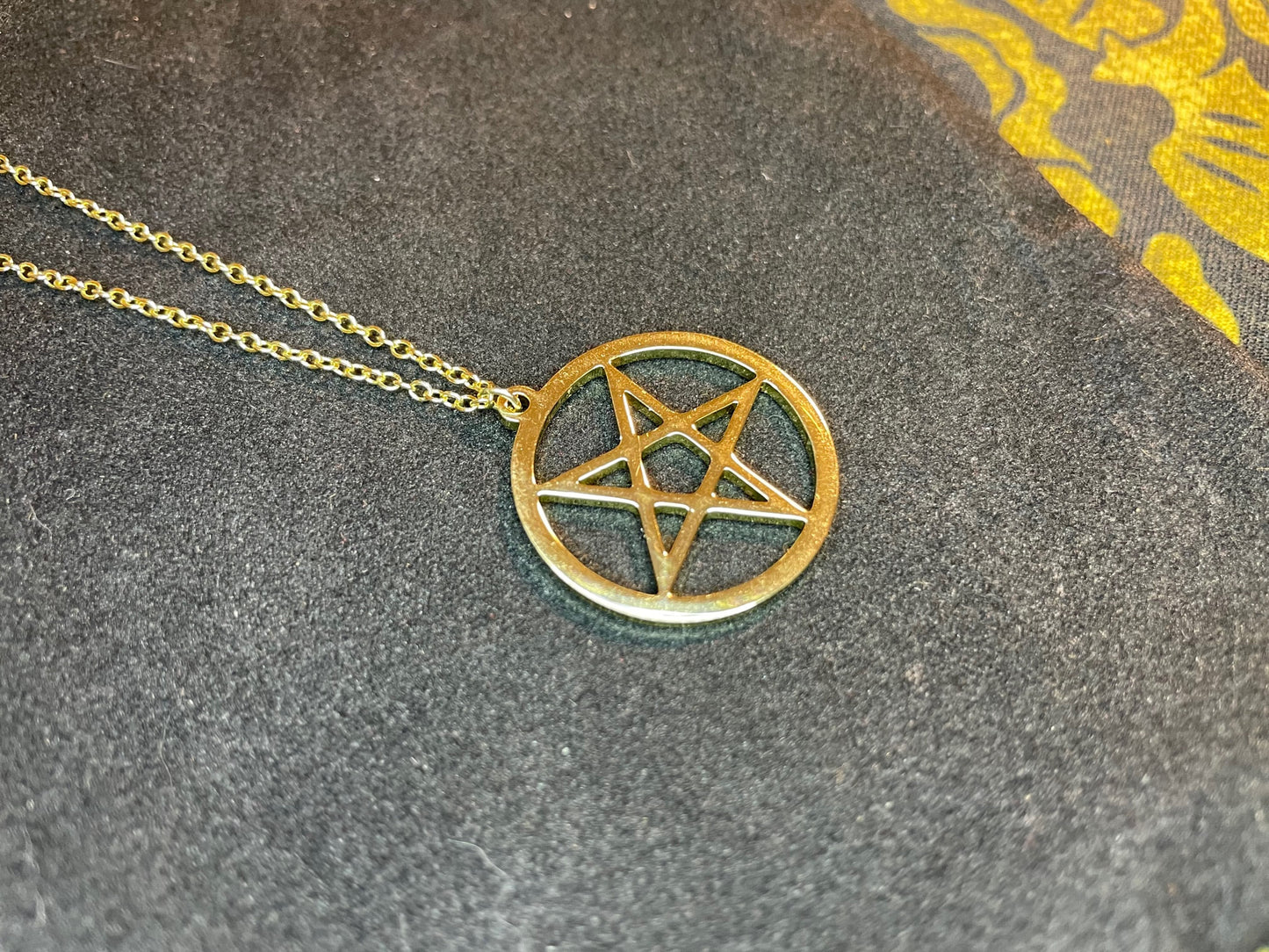 Satanic Inverted Pentagram Upside Down Pentacle Stainless Steel Minimalist Pendant Necklace Gothic Pagan Wiccan Occult Jewelry Gift - Gold