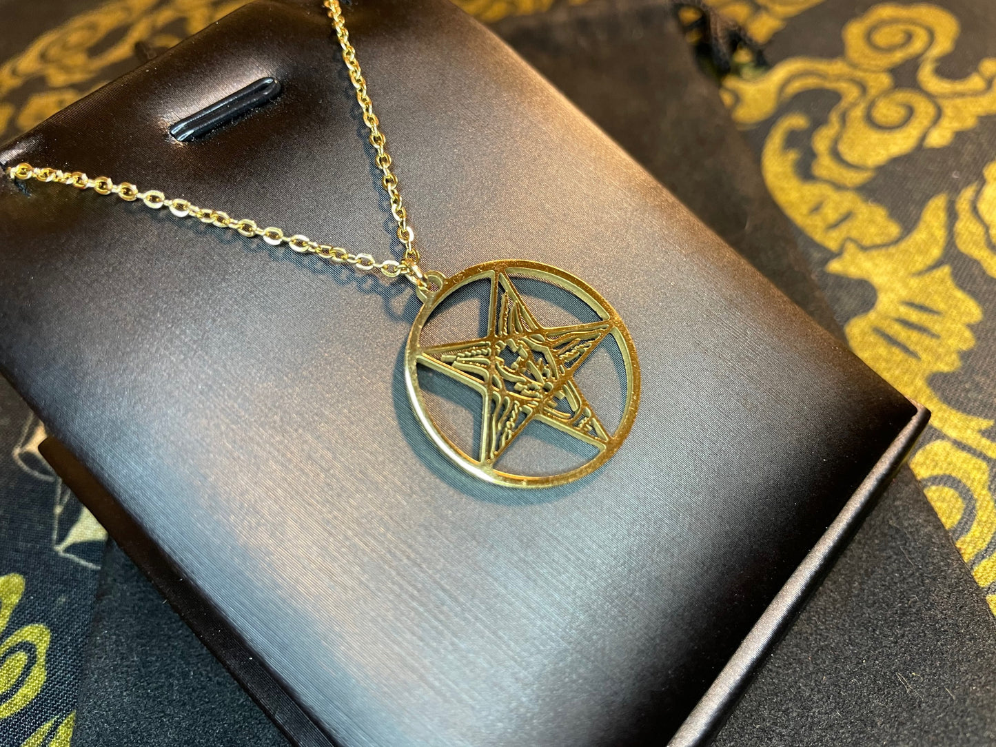 Sigil of Baphomet Church of Satan Seal Inverted Pentagram Stainless Steel Pendant Necklace Satanic Wiccan Pagan Occult Jewelry Gift - Gold