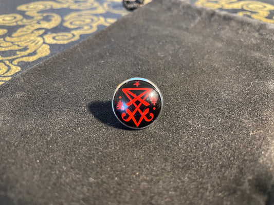 Sigil of Lucifer Leviathan Cross Inverted Pentagram Star Glass Stainless Steel Lapel Pin Satanic Wiccan Occult Jewelry Gift - Black, Red