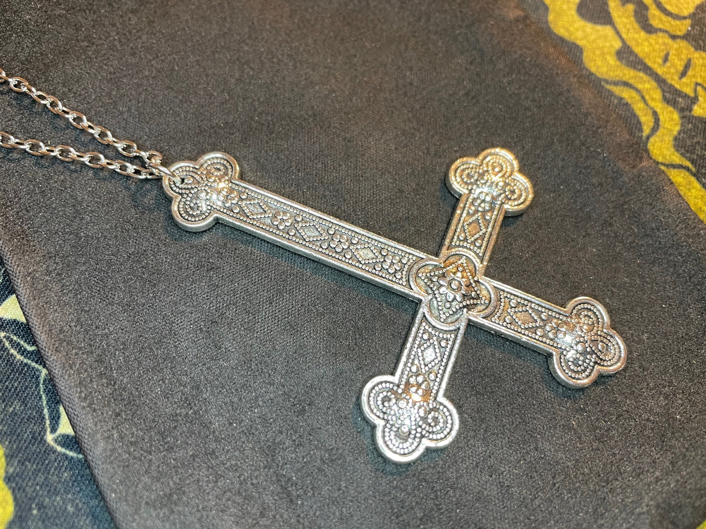 Large Ornate Upside Down Cross Inverted Crucifix Hand-Poured Aluminum Pendant Necklace Gothic Pagan Satanic Witchcraft Wiccan Gift - Silver