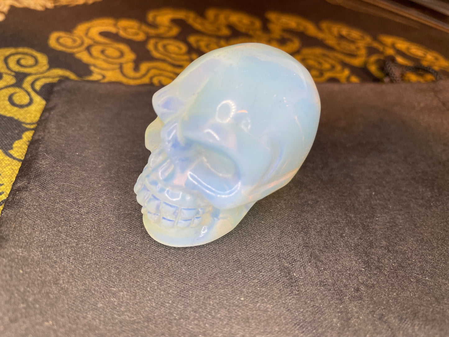 Opal Skull Natural Crystal Precious Stone Goddess Rainbow Feng Shui Gemstone Gothic Pagan Wiccan Satanic Occult Magic Ritual Idol - Blue