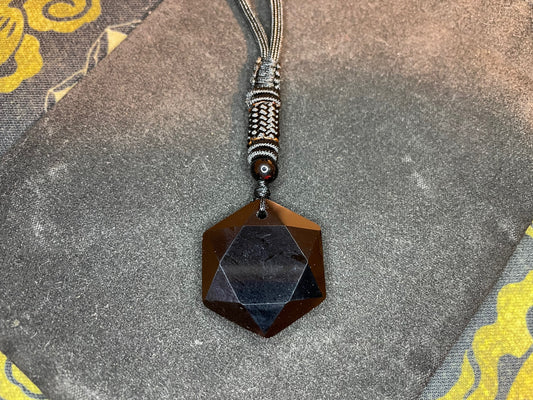 Obsidian Dragonglass Volcanic Glass Pendant Necklace Hexagram Healing Centering Mediation Stone Vintage Gothic Pagan Satanic Best Gift Black