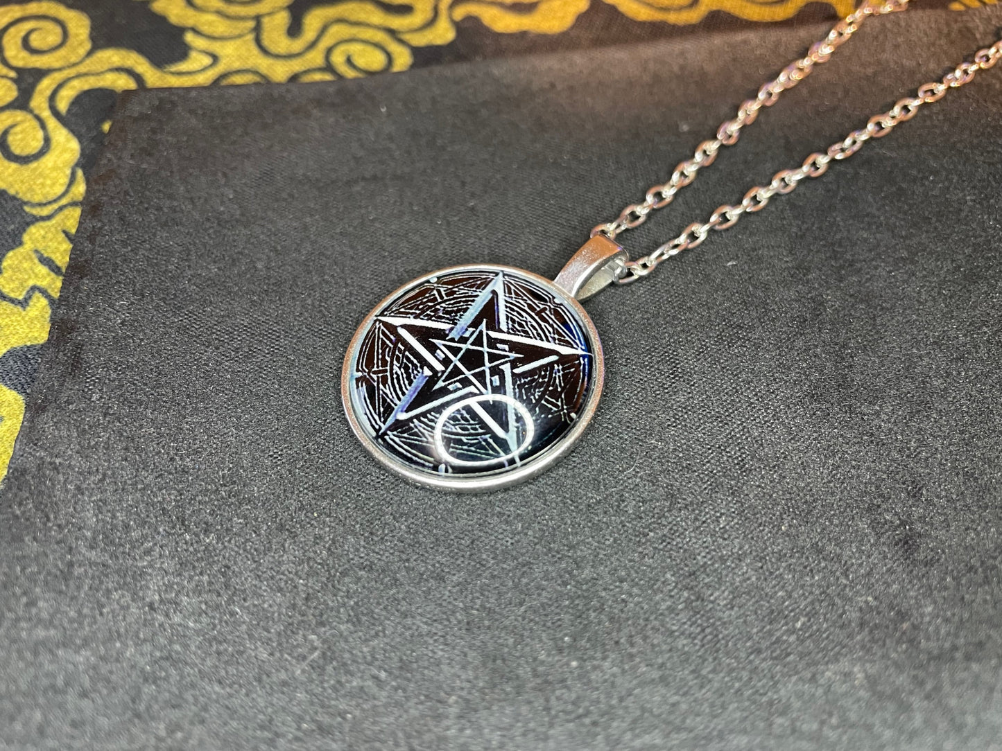 Double Pentagram Sigil of Leviathan Baphomet Lucifer Glass Stainless Steel Pendant Necklace Satanic Wiccan Occult Jewelry Best Gift - Silver