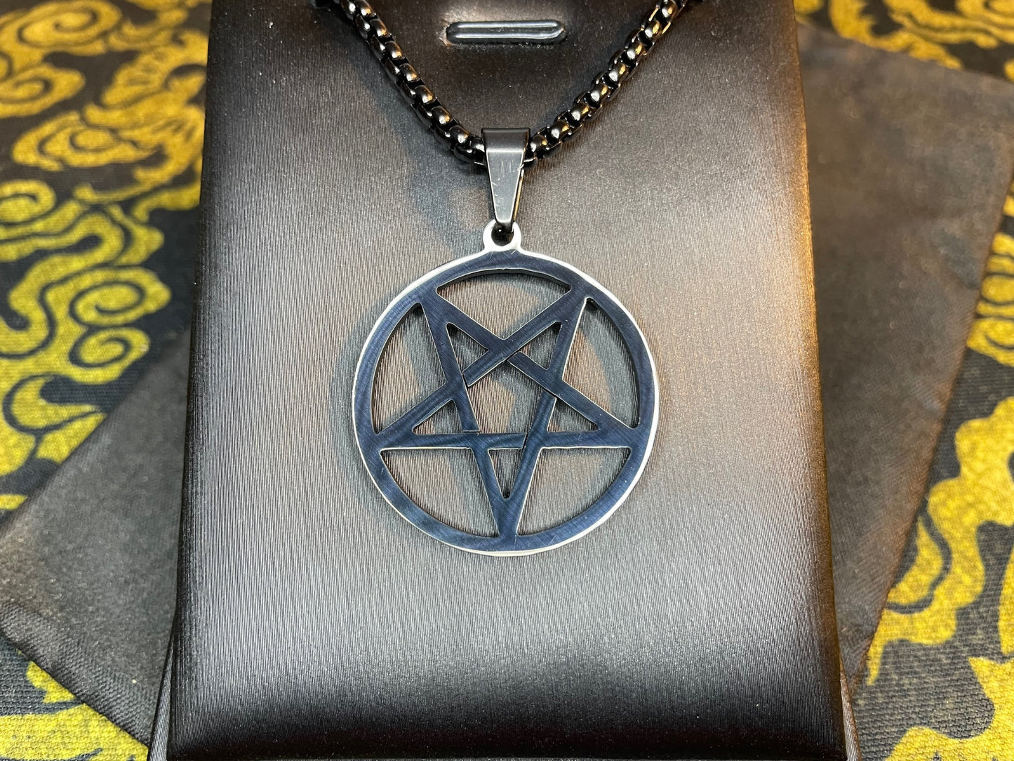 Inverted Pentagram Upside Down Stainless Steel Pendant Necklace Talisman Amulet Gothic Satanic Wiccan Pagan Occult Jewelry Best Gift - Black