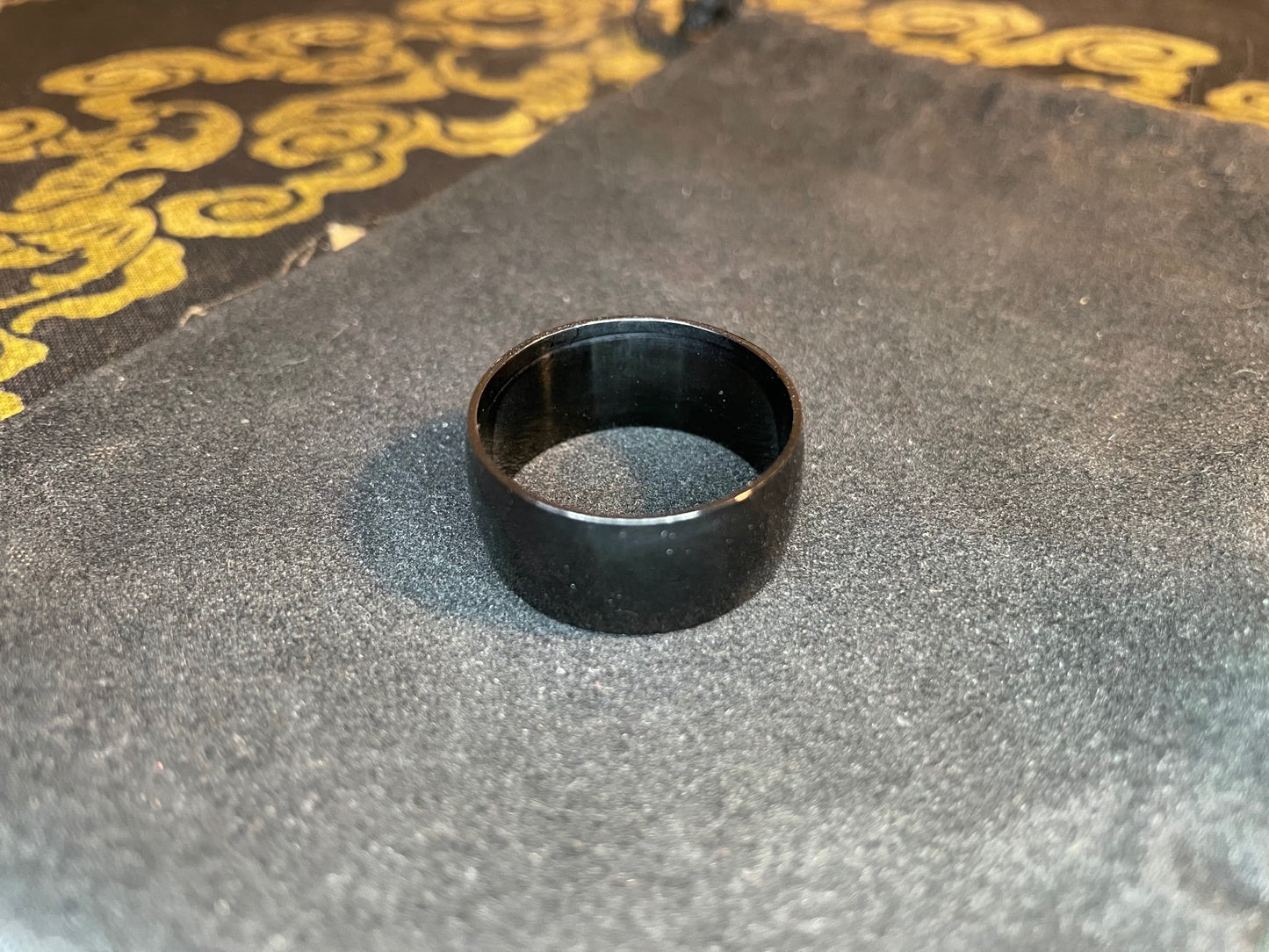 Black Stainless Steel Ring 11 mm Wide Band Gothic Wedding Classic Vintage Satanic Pagan Wiccan Occult Jewelry Gift - Unisex Men's Women's