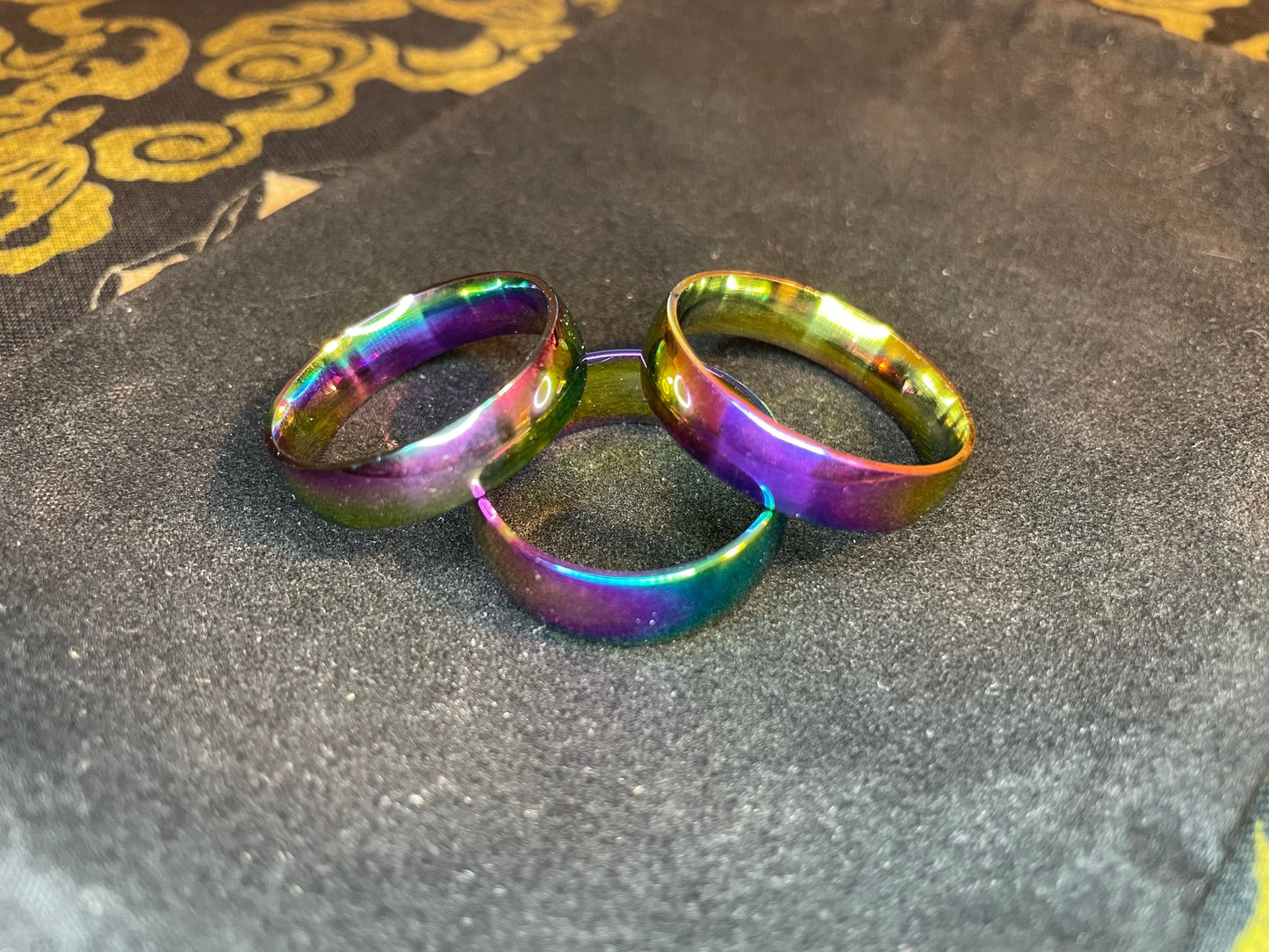 Rainbow Stainless Steel Prismatic Ring Gothic Promise Wedding 8mm Band Satanic Pagan Wiccan Occult Jewelry Men Women Best Gift - Multicolor