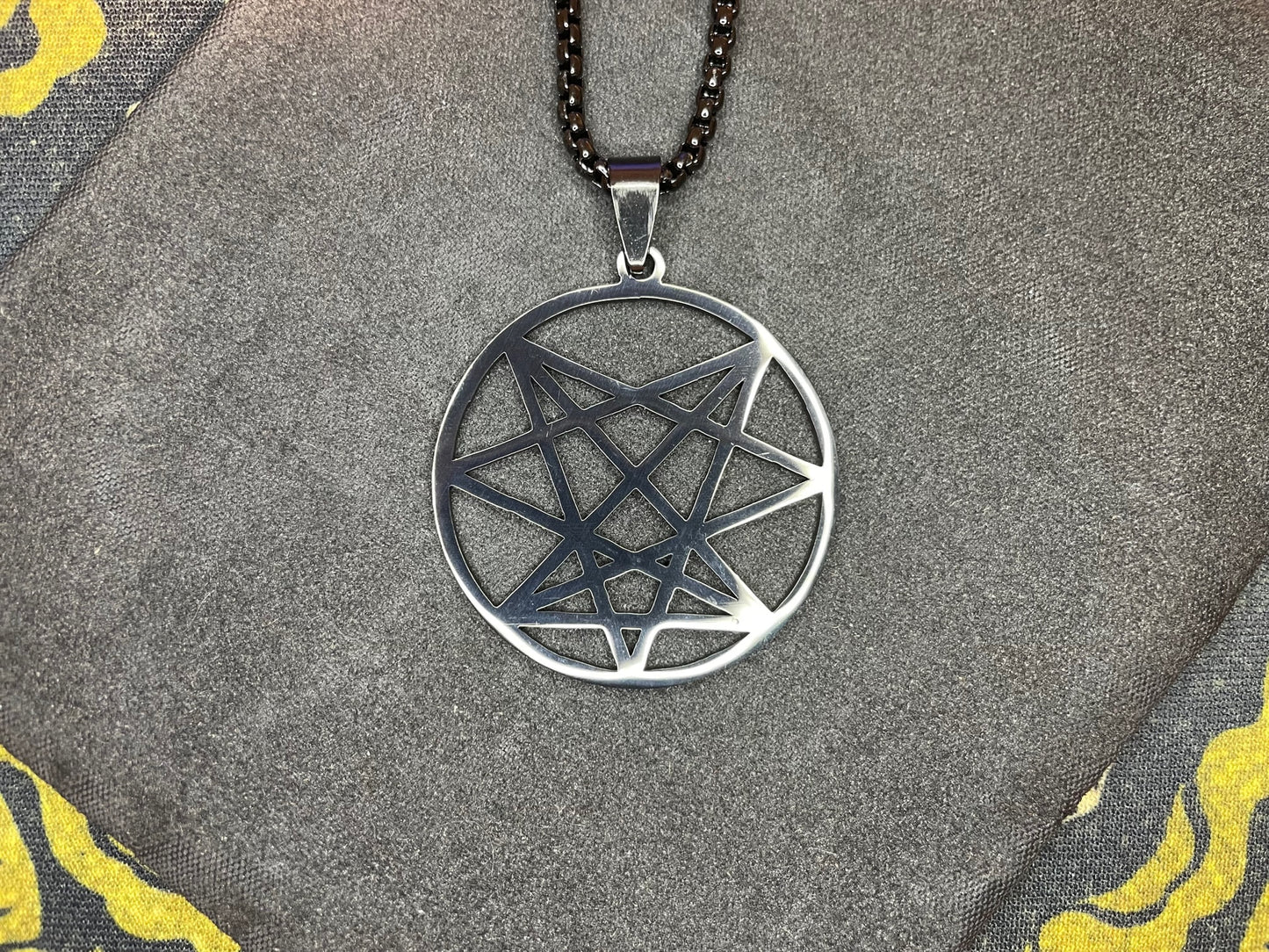 Nine Angles Seal of the Devil Sacred Geometry Pendant Necklace Stainless Steel Magical Amulet Talisman Satanic Church Wiccan Occult Jewelry - Black