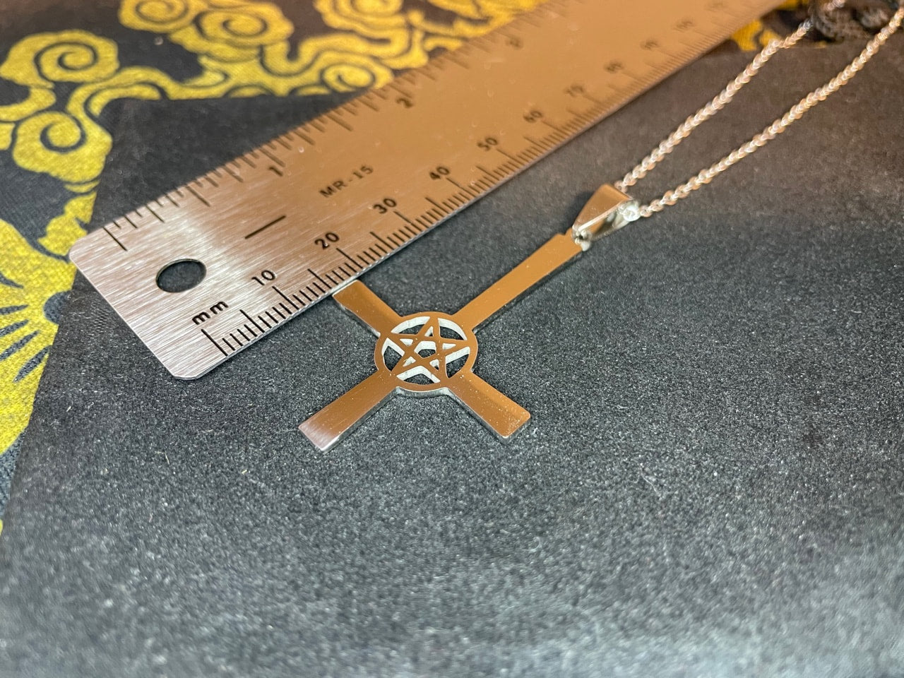 Upside Down Cross Inverted Pentagram Stainless Steel Pendant Necklace Modern Gothic Wiccan Pagan Satanic Church Occult Jewelry Gift - Silver