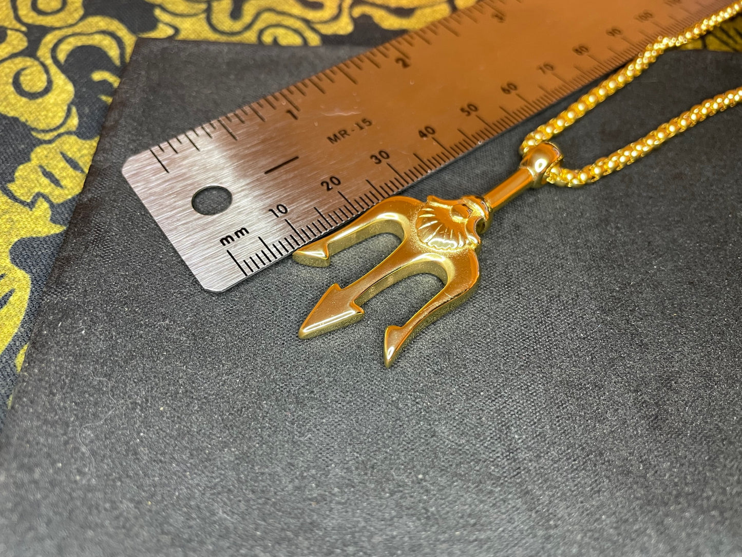 Neptune's Trident Poseidon's Spear Tip Tribal Pitchfork Stainless Steel Pendant Necklace Satanic Wiccan Pagan Occult Jewelry Gift - Gold