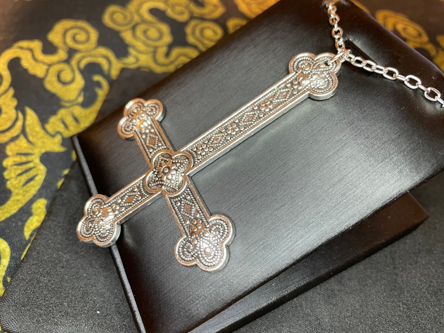 Large Ornate Upside Down Cross Inverted Crucifix Hand-Poured Aluminum Pendant Necklace Gothic Pagan Satanic Witchcraft Wiccan Gift - Silver