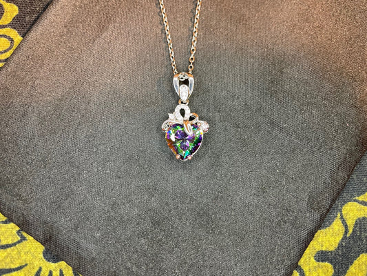 Black Opal Rainbow Prismatic Diamond Heart Sterling Silver Pendant Necklace Gothic Satanic Pagan Wiccan Occult Jewelry Best Gift - Women's