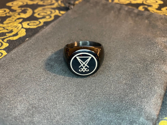 Sigil of Lucifer Seal of Satan Baphomet Power Alchemy Symbol Statement Ring Gothic Pagan Wiccan Satanic Church Occult Jewelry Gift - Black