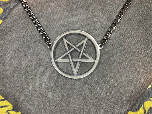 Inverted Pentagram Upside Down Choker Stainless Steel Cuban Link Chain Necklace Gothic Pagan Satanic Wiccan Occult Jewelry Best Gift - Black