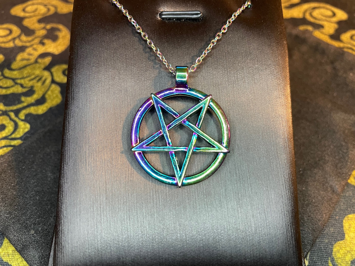 Inverted Upside Down Pentagram Circle Rainbow Stainless Steel Pendant Necklace Gothic Satanic Wiccan Pagan Occult Jewelry Best Gift - Prism