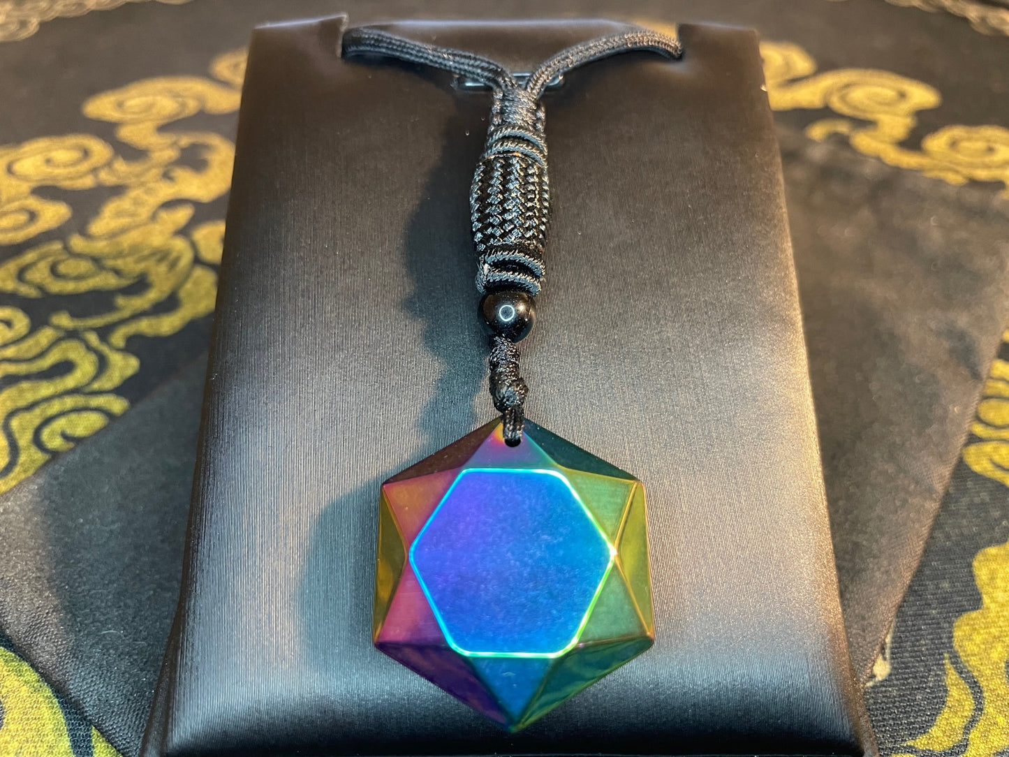 Prismatic Obsidian Volcanic Glass Pendant Necklace Hexagram Healing Centering Meditation Stone Vintage Gothic Pagan Satanic Wiccan - Rainbow