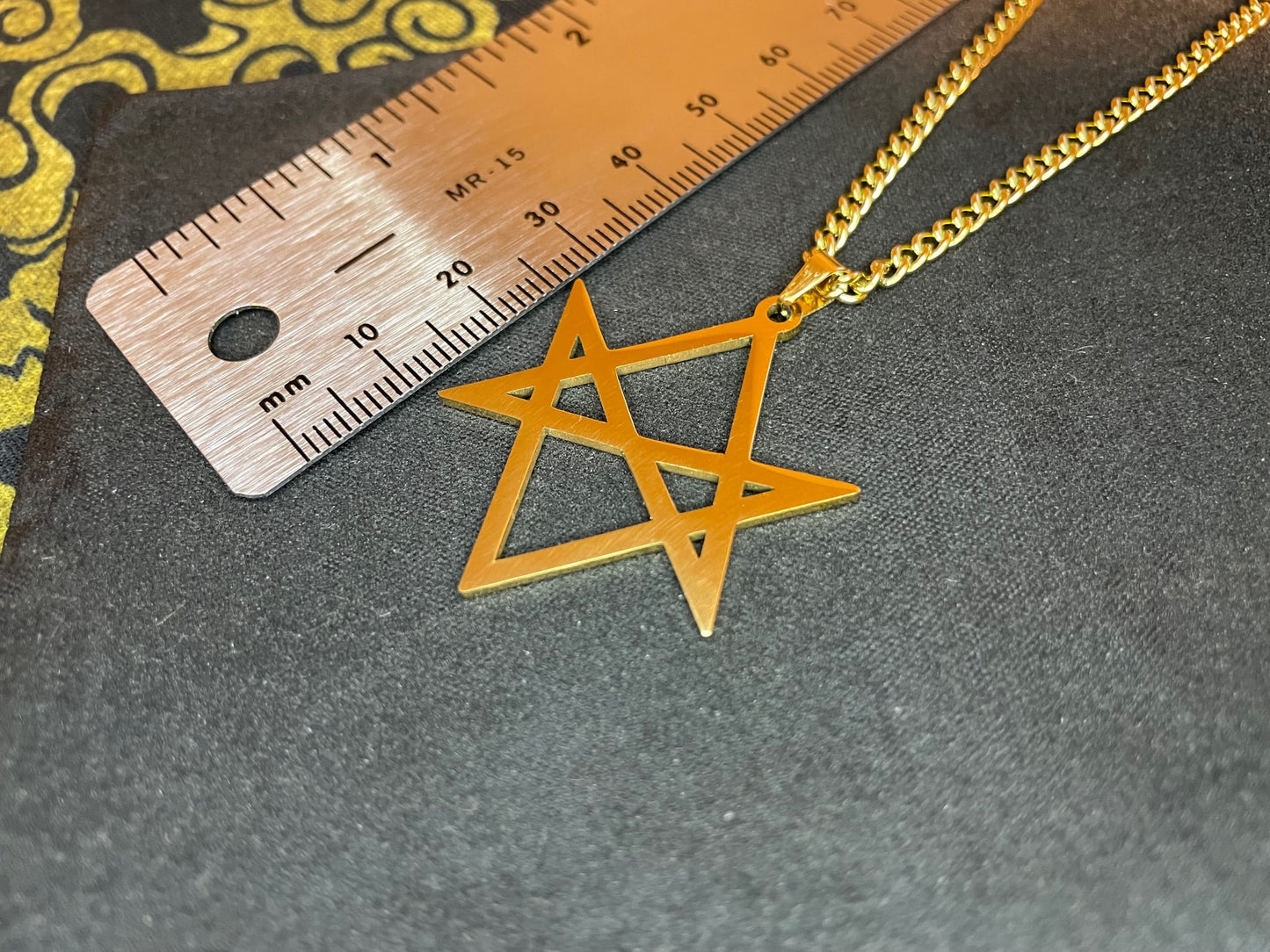 Unicursal Hexagram Thelema Symbol Stainless Steel Pendant Necklace Aleister Crowley Satanic Church Wiccan Pagan Occult Jewelry Gift - Gold