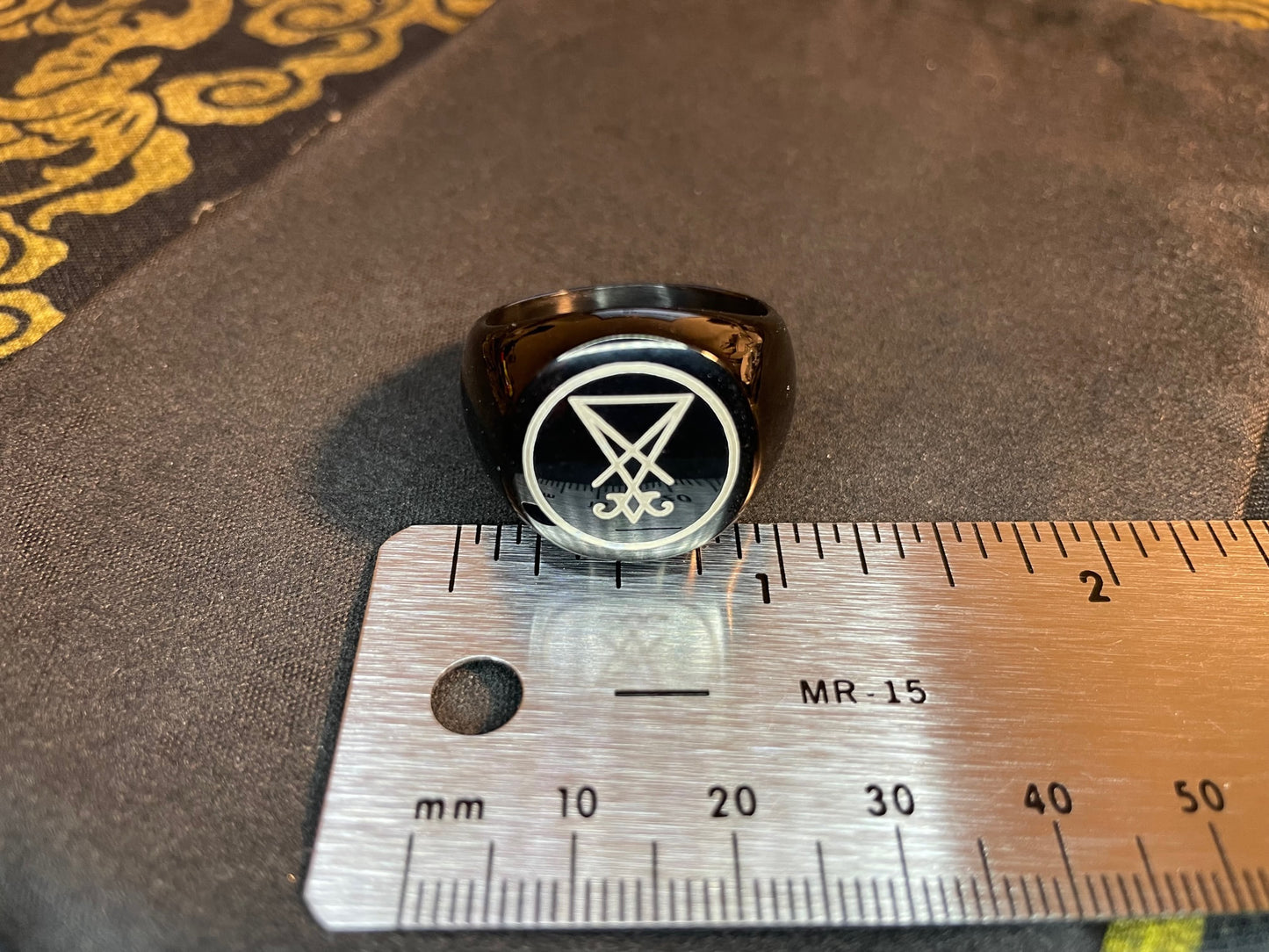 Sigil of Lucifer Seal of Satan Baphomet Power Alchemy Symbol Statement Ring Gothic Pagan Wiccan Satanic Church Occult Jewelry Gift - Black