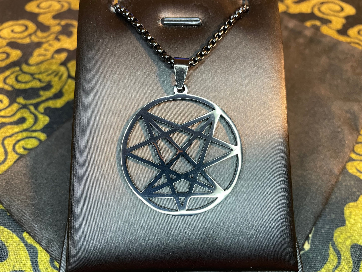 Nine Angles Seal of the Devil Sacred Geometry Pendant Necklace Stainless Steel Magical Amulet Talisman Satanic Church Wiccan Occult Jewelry - Black