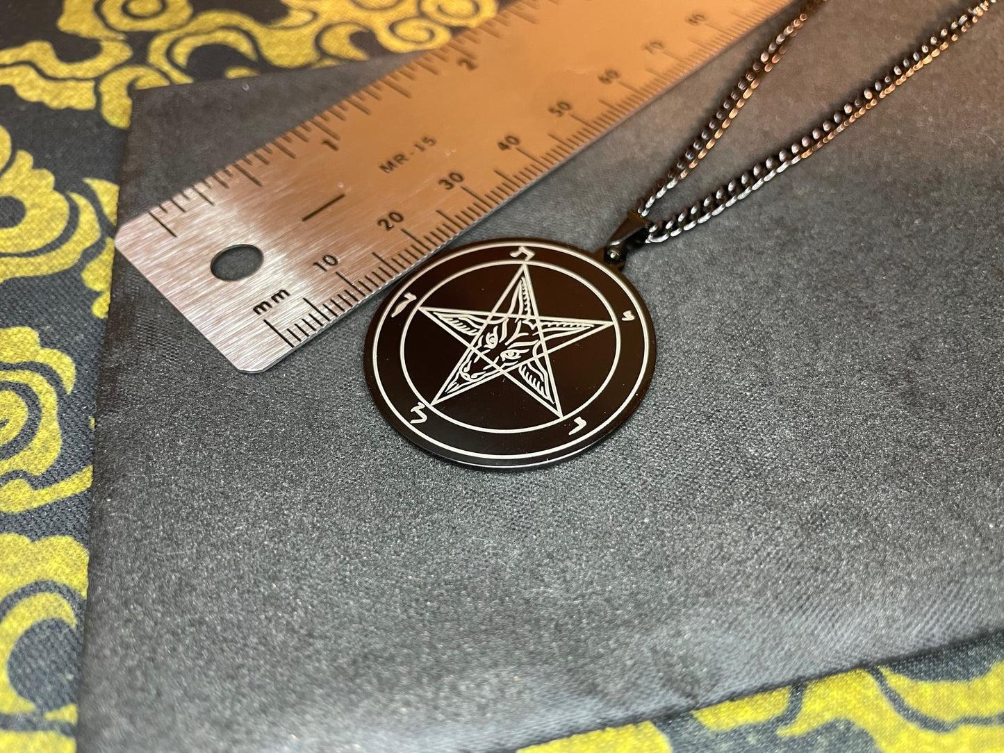 Sigil of Baphomet Official Church of Satan Inverted Upside Down Pentagram Necklace Pagan Wiccan Satanic Occult Jewelry Gift - Black & Gold