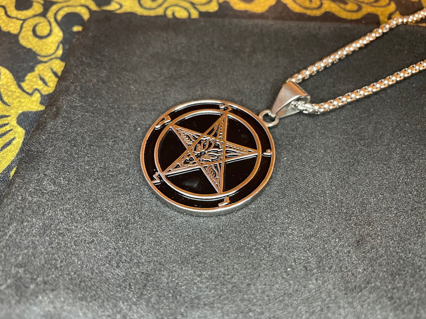 Sigil of Baphomet Official Church of Satan Lucifer Pendant Necklace Amulet Talisman Satanic Wiccan Gothic Pagan Occult Jewelry Gift -  Black