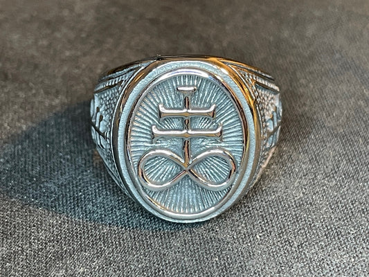 Sigil of Leviathan Cross Seal of Satan Baphomet Power Chaos Statement Ring Gothic Pagan Wiccan Satanic Church Occult Jewelry Gift - Silver