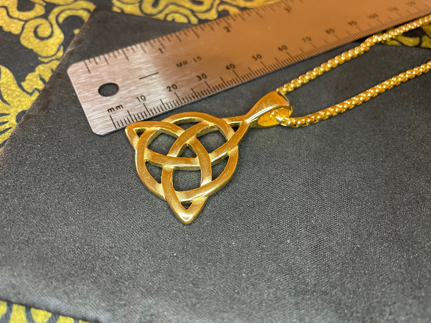 Celtic Triple Knot Viking Nordic Thor Loki Norse Steel Pendant Necklace Amulet Talisman Satanic Wiccan Pagan Occult Jewelry -  Gold Color