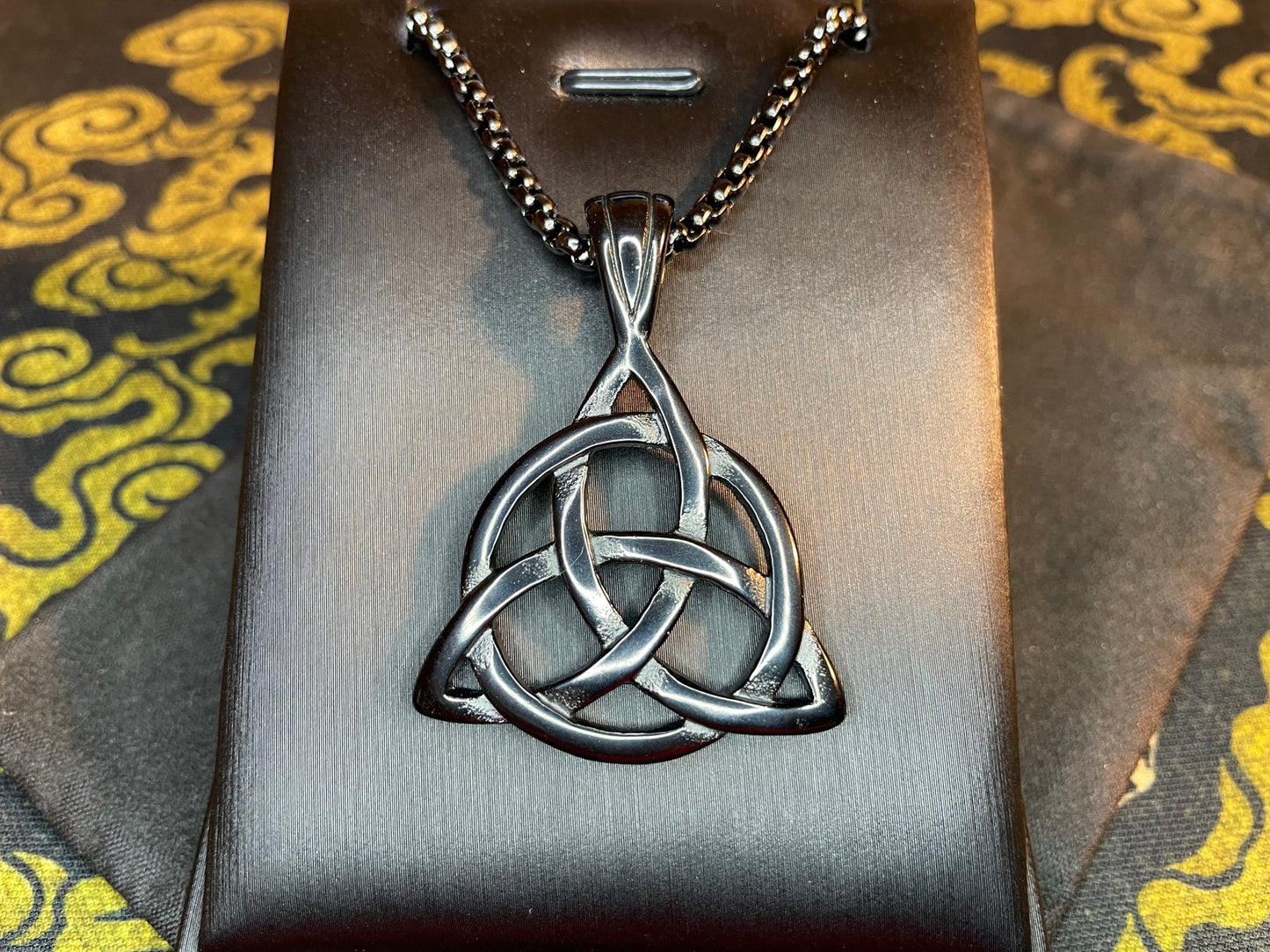 Celtic Triple Knot Viking Nordic Thor Loki Norse Steel Pendant Necklace Amulet Talisman Satanic Wiccan Pagan Occult Jewelry Gift -  Black