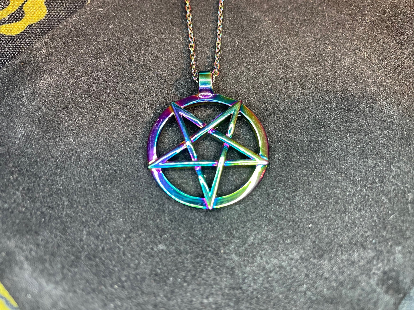 Inverted Upside Down Pentagram Circle Rainbow Stainless Steel Pendant Necklace Gothic Satanic Wiccan Pagan Occult Jewelry Best Gift - Prism